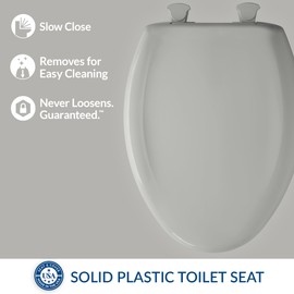 Bemis Classic Colors Slow Close Toilet Seat, Easy Clean Hinges and Durable Plastic Seat, Made in USA, Elongated, Ice Grey
