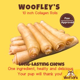 Woofley's Extra Thick Collagen Roll (10-12 Inch - 3 PCS) - Collagen Chews for Dogs - Bully Stick Rawhide Alternative Dog Chews No Hide Bones for Medium & Large Dogs