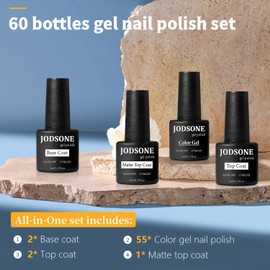 JODSONE JODSONE 60 PCS Gel Nail Polish Set All Seasons No Wipe Base Coat Matte Glossy Top Coat Nail Gel Polish Kit for Starter Manicure DIY at Home Enjoy Fun