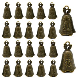 Pinenjoy 20Pcs Small Bronze Feng Shui Bell Vintage Buddhism Tinkle Bells Antique Chinese Pray Craft Bell for DIY Home Garden Door Hanging Wind Chimes Car Pet Collar Pendant
