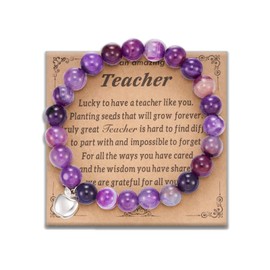 Stocking Stuffers Holiday Outfits for Women 2024 Teacher Bracelet Teacher Appreciation Gifts for Women Natural Stone Beaded Bracelet Apple Charm Bracelet Gifts for Teachers Teacher Bracelet Jewelry Gifts