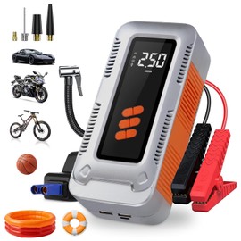 Arrancador de Bateria de Auto 12V Jumper para Carro, Arrancador y Compresor de Auto Portatil con Compresor 150PSI y Linterna LED para Emergencias Vehiculares