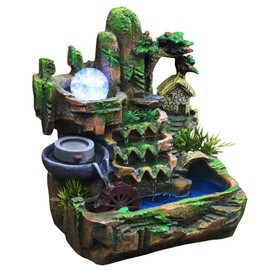 Rockery Fountain Indoor Tabletop Water Fountain Desktop Mountain Cascading Waterfalls with with LED Lamp Atomization Effect for Festivals Gift and Desktop Decoration (Style 6)