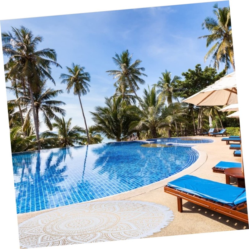 Alipis Beautiful Round Mandala Beach Towel White Microfiber Multi-Purpose for