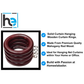 Wooden Curtain Rings 38mm with Screw Eye Mahogany Red Drapery Curtain Rings Rod Hanging Sliding Eyelet for 35mm Poles Pack of 24.