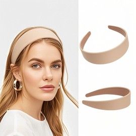 Ptrin Satin Headband,1.6 Inch Wide Satin Headbands for Women's Hair，Non Slip Solid Hair Bands Hair Accessories Cosplay DIY Holiday Head Band，4 Pack(Black, dark brown, gray, khaki)