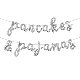 Pancakes And Pajamas Birthday Party Decorations , Slumber Sleepover Spa Party Ideas Party Favors,Pancakes Pajamas Balloons Banner Backdrop for Girls Boys Kids (L PANCAKES & PAJAMAS Silver)