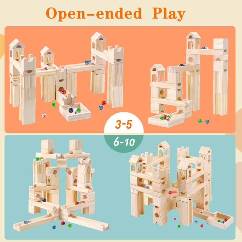 Wooden Marble Run for Kids Ages 4-8 – 80 Pieces