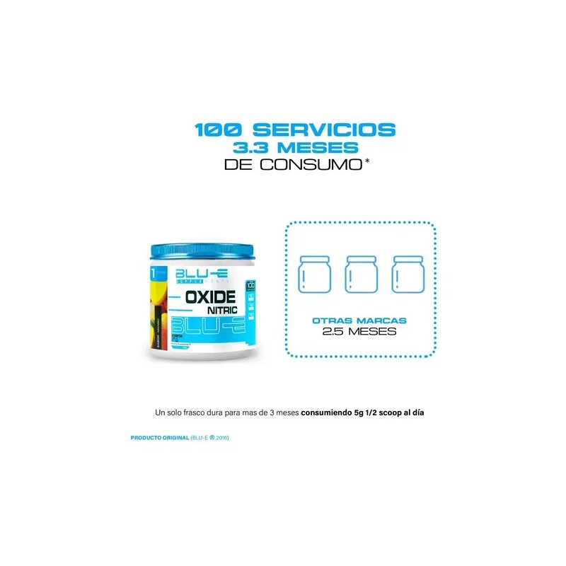 Óxido Nítrico Blu-e 500gr 100 Servicios Pre Entreno Full