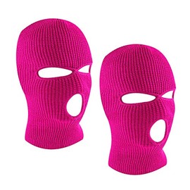 SUNTRADE 2Pcs 3 Hole Face Mask Winter Beanie Ski Snowboard Hat Cap Wear Stylish Balaclava (Rosered+Rosered)