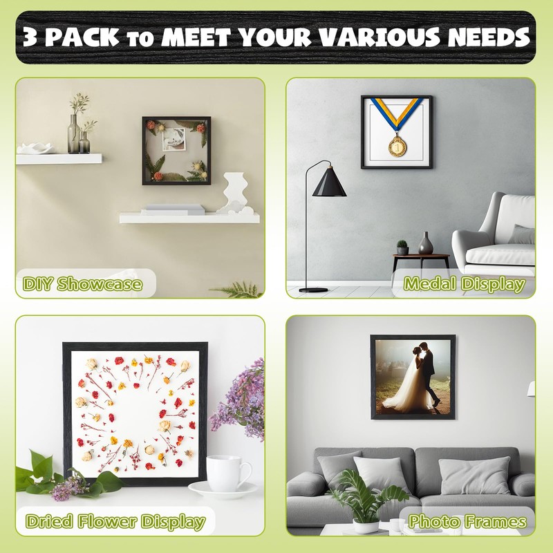 3 Pack T Shirt Display Frame, 13" x 13" Black