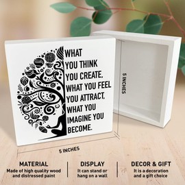 Namaste Meditation Room Desk Wooden Box Sign Decor, Spiritual Zen Den Room Decor, Buddha Quote Yoga Room Wood Box Sign Decorations, Meditation Gifts for Women Men Yoga Lover, What You Think You Create