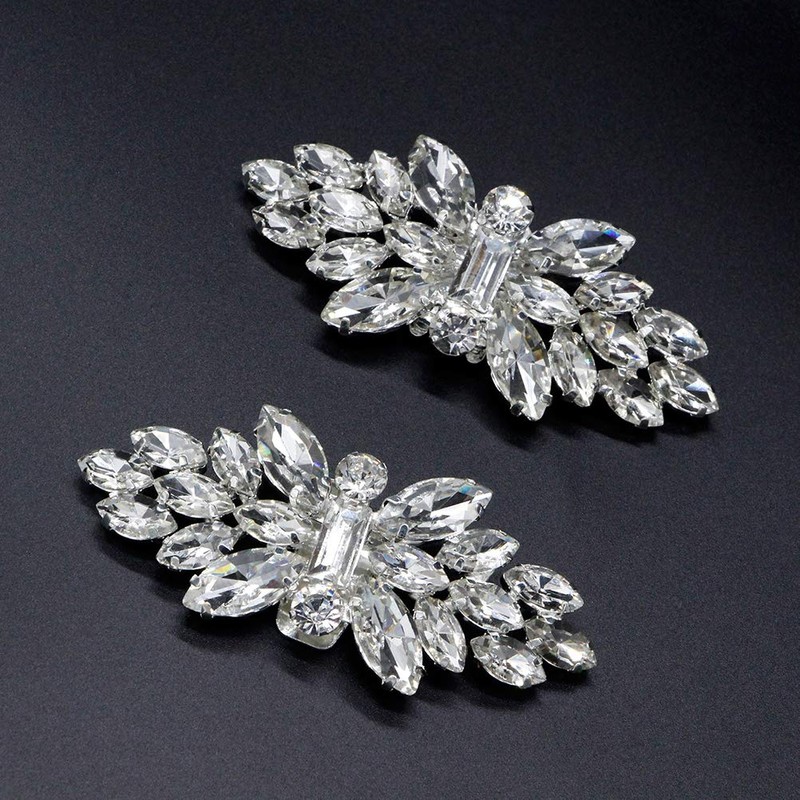 TENDYCOCO 1 Pair Shoe Buckle Rhinestone Crystal Shoe Clip Silver