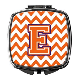 Caroline's Treasures CJ1062-ESCM Letter E Chevron Orange and Regalia Compact Mirror, Decorative Travel Makeup Mirror for Women Girls Gifts Pocket Makeup Mirror Folding Handheld,
