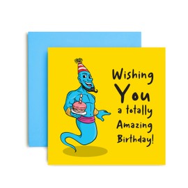 Huxters Birthday Cards for Men – Happy Birthday Genie Wish Happy Birthday Card for Birthday - Friend Birthday Card for Brother Uncle Grandad – Funny Birthday Card