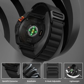 Niboow QuickFit 26mm Strap for Garmin Fenix 8 51mm/Fenix 7X Pro Solar/Fenix 7X/Fenix 6X/Fenix 6X Pro/Fenix 5X Puls, Sport Nylon Titanium G-Hook Watch Band for Garmin Enduro 3/Epix 2 Pro 51mm -Black