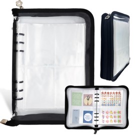 NOCAFI Sticker Organizer Binder Sticker Storage Book Collecting Album for Collecting Stickers A5 Reusable Sticker Collection Holder Book with 40 Sheet Pocket Zipper Sticker Keeper Book(Black)