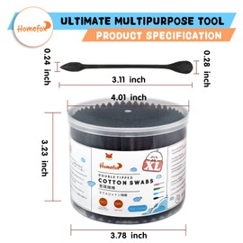 HOMEFOX Black Cotton Swab Flattened Pointed - 500 Count Organic XL Cotton Bud Charcoal Gothic Extra Large Double Side Tight Wounded Precision Applicator Blender Paper Stick, Flatten & Pointy (Black)