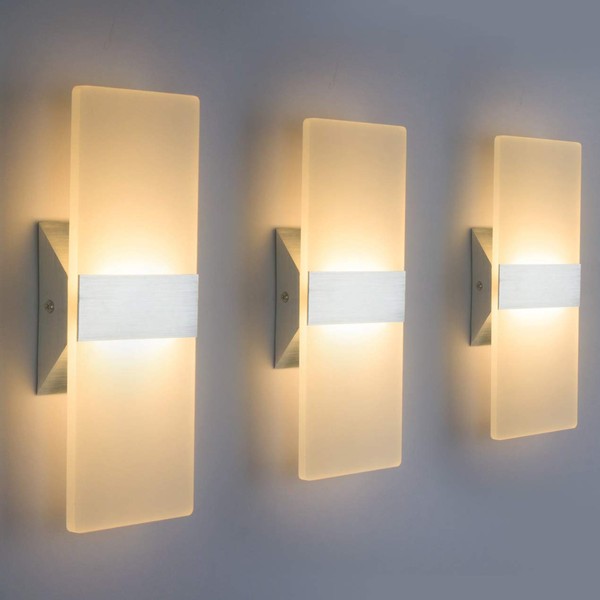 ChangM LED Wall Sconce Modern Wall Light Lamps 12W Warm White Up and Down Indoor Acrylic Lighting Fixture for Living Room Bedroom Hallway Conservatory Home Room Decor Not Dimmable No Plug(3 Pack)