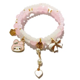 My Melody Bracelets Set Cinnamoroll Crystal Beads Bracelet Cute Cartoon Elastic Beaded Pearl Bracelets Christmas Stocking Stuffers for Women Friendship Jewelry (P)