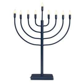 Hanukkah Menorah 23-Inch Tall LED Lights – Indoor/Outdoor Holiday Decoration – Compact Size, Easy Setup, Perfect for Small Spaces & Hanukkah Festivities, Includes AC Adapter, Navy Blue