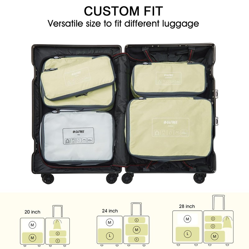 G4Free 6 Sets Compression Packing Cubes, 3 Sizes Waterproof Travel