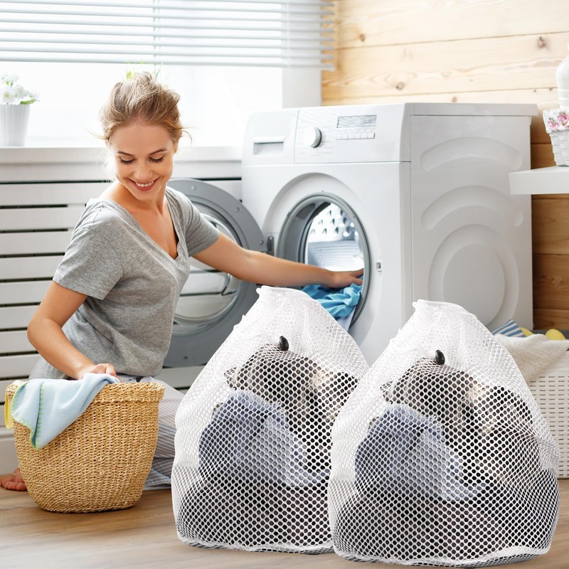 2 Pcs Net Laundry Bags, Drawstring Mesh Laundry Bag, Reusable
