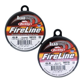 Bundle of 2 Colors: Fireline Beading Thread, 50 Yards/Spool, 4LB Test, 0.005" Inch - 50YD Clear + 50YD Smoke