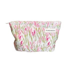 Aieino Makeup Bag Large Toiletry Bag - Floral Travel Cosmetic Bag Soft Flower Zipped Make Up Pouch Organiser Storage for Women and Girls, Pink(26cm x 19cm)