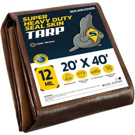 20' X 40' Brown Heavy Duty Poly Tarp - 12 Mil 8 OZ 120 GSM Multi Purpose Waterproof Tarp, UV Resistant PE Tarpaulin, Super Heavy Duty Poly Tarps with Grommets & Reinforced Edges