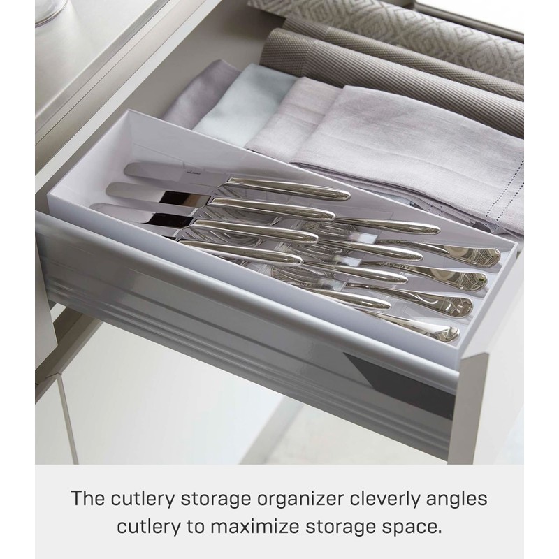 Yamazaki 5413 3D Oblique Cutlery Case, White, Approx. W13.8 x