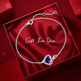 FANCIME Rose Heart Bracelets for Women 925 Sterling Silver September Birthstone Blue Sapphire Bracelet Fine Jewellery Gifts Christmas Birthday Valentine's Mother's Day Present for Her Wife Ladies Mum