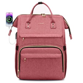 LOVEVOOK Laptop Backpack for Women,17 Inch Professional Womens Travel Backpack Purse Computer Laptop Bag Nurse Teacher Backpack,Waterproof College Work Bag Carry on Back Pack with USB Port,Light-red