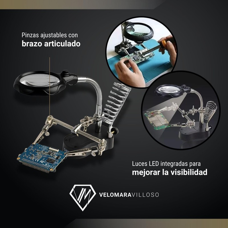 Lupa Base con Caimanes 65 mm con Led 3 a