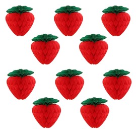 COZENTA Honeycomb Ball Pom Pom Paper Fans Garland Strawberry Strawberry 10pcs