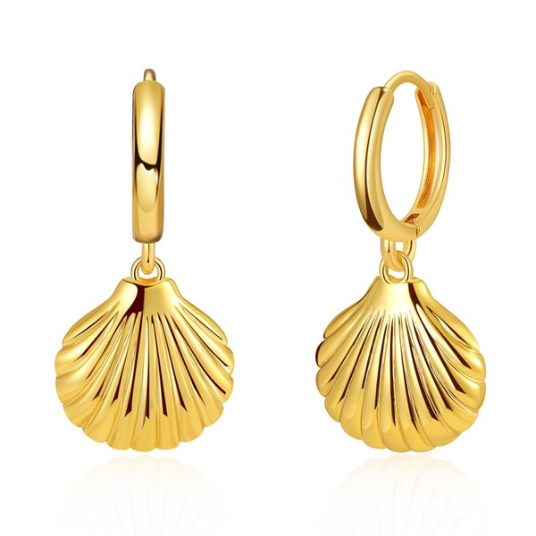 Gold Shell Starfish Earrings for Women Chunky 14k Gold Plated