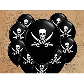Tri Products Pirate Party 12" Black Latex Pirate & Crossbones Printed Balloons, Pack of 10