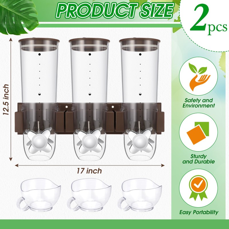 Nitial 2 Pieces Cereal Dispenser Wall Mounted 4.5L Triple Candy