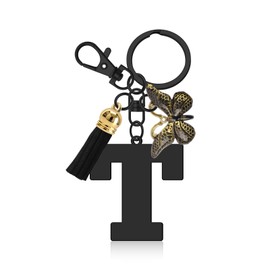 Initial Letter Keyring Letter A-Z Keychain with Butterfly Tassel Initial Keychain Gifts for Women Girlfriend Daughter Birthday Gift Alphabet Initials Keyring for Purse Backpacks Handbags (Letter T)