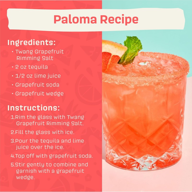 Twang Grapefruit Cocktail Glass Rimming Salt for Margaritas, Palomas, Drink