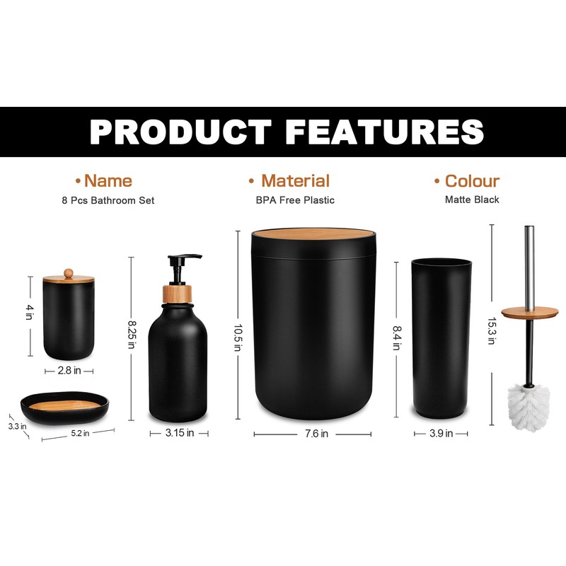 KASUNTING Black Bathroom Accessories Set 8 PCS, Matte Black Bathroom