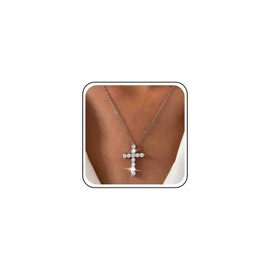 Atentuyi CZ Cross Pendant Necklace Silver Rhinestone Cross Necklace Crystal Cross Choker Religion Crucifix Necklace for Men Thin Chain Cross Rhinestone Necklace Jewellery for Women and Girls, Zinc