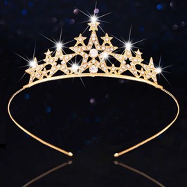 Kilshye Star Tiara Headband Gold Rhinestone Princess Tiaras and Crowns Stars Hair Accessories for Girls