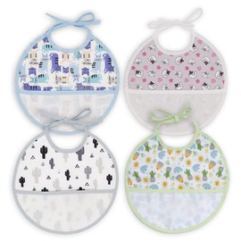 Ti TIN 100% Cotton Bibs with Cross Stitch - Very Soft - Assorted Patterns - 19 x 19 cm - Pack of 4