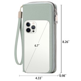 GAEKEAO women's wallet, large capacity leather women's wallet, zip clutch, bracelet with RFID blocking and more, Green