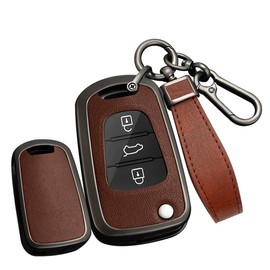 TECART Flip Car Key Case Fit for Kia Sportage Ceed Soul Rio Rondo Venga Key Fob Cover fit for Hyundai i25 i20 i30 iX20 iX35 3 Buttons Full Protection Folding Key Shell Case Keychain Black Brown