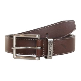 Nautica Men's Casual Padded Leather Belt with Signature Ornament, Signature Engraved - Brown, 40