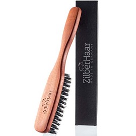 ZilberHaar Long Hair & Beard Brush - Made From Stiff First Cut Boar Bristles And Pearwood - Perfect Skin Care for Men - Works with all Beard Balms and Beard Oils