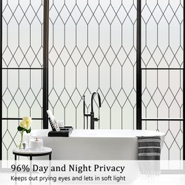 Coavas Window Privacy Film Frosted Glass Window Clings Heat Blocking Decorative Bathroom Home Window Tint Door Moroccan Lattice Day and Night Static Cling Removable Coverings(Pure)