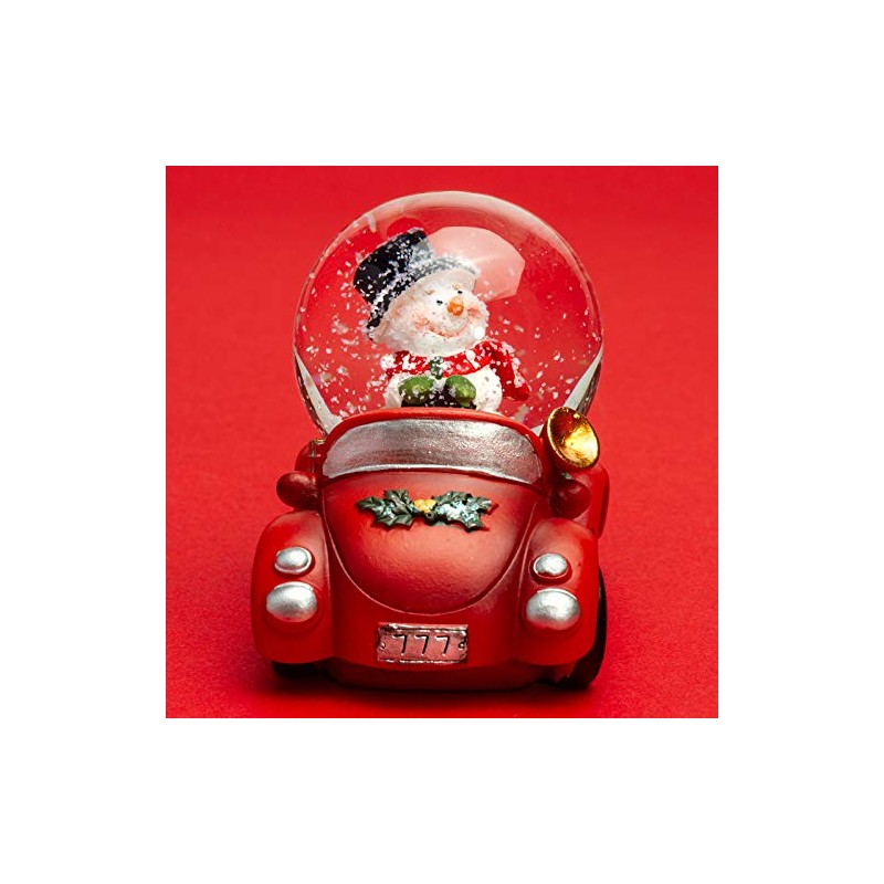 SIKORA SK04 Small Glass Decorative Snow Globe Snowman in Car